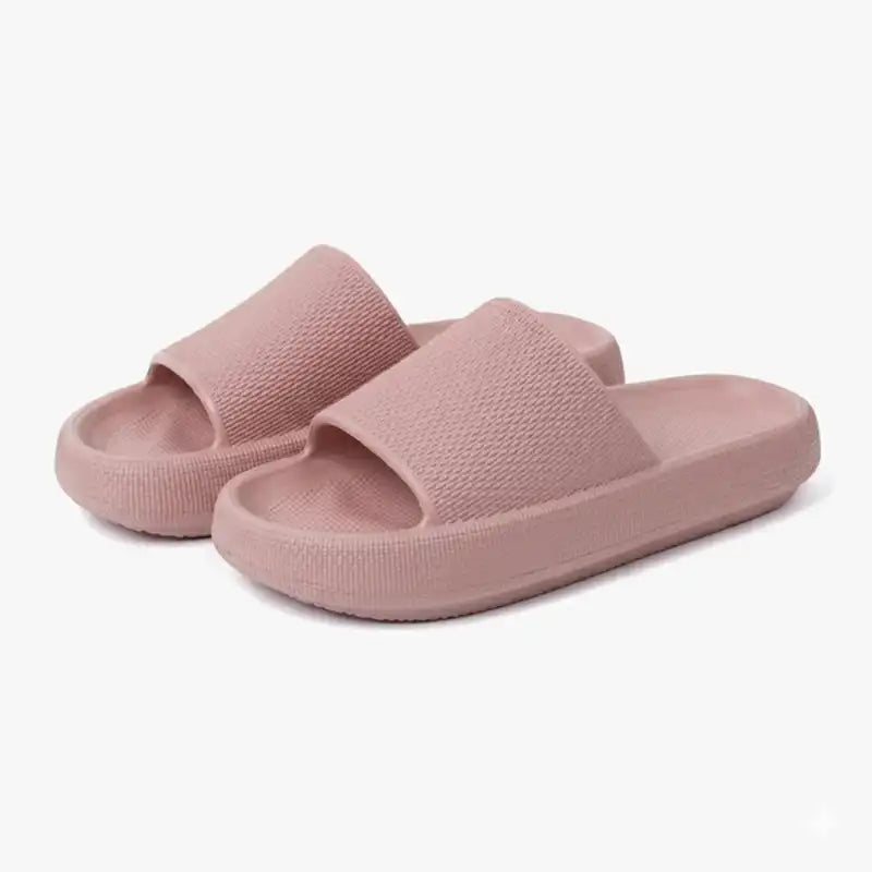 Rosa Slappy Cloud Slides Damen-Schlappen – Paar-Ansicht der bequemen Hausschuhe für den Sommer.